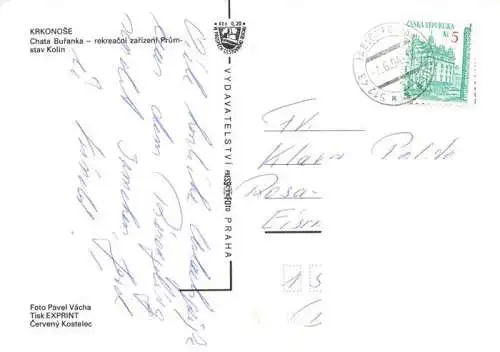 AK / Ansichtskarte  Krkonose_Karkonosze_Riesengebirge Chata Buranka rekreacni zarizeni Prumstav Kolin
