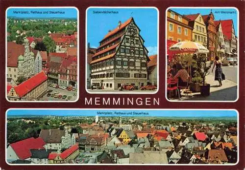 AK / Ansichtskarte  Memmingen Marktplatz Rathaus Steuerhaus Siebendaecherhaus Fachwerk Weinmarkt Stadtpanorama