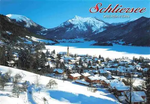 AK / Ansichtskarte  Schliersee Winterpanorama mit Insel Woerth OT Neuhaus Fischhausen Josefstal Alpenpanorama Huber Karte Nr. 2041