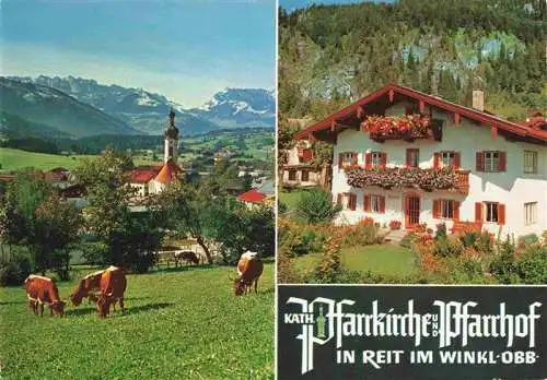 AK / Ansichtskarte  Reit_Winkl Panorama Pfarrkirche und Pfarrhof Viehweide Alpenblick