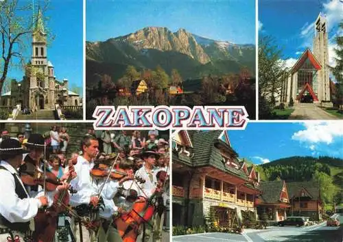 AK / Ansichtskarte  Zakopane_Tatra_PL Kosciol parafialny Giewont kosciol Sw Krzyza goralskie muzykowanie karczma i hotel Nosalowy Dwor