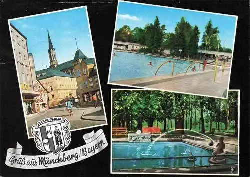 AK / Ansichtskarte  Muenchberg__Oberfranken Ortspartie Schwimmbad Park