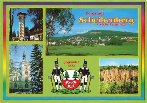 AK / Ansichtskarte  Scheibenberg Aussichtsturm Panorama Rathaus Orgelpfeifen Basaltsaeulen