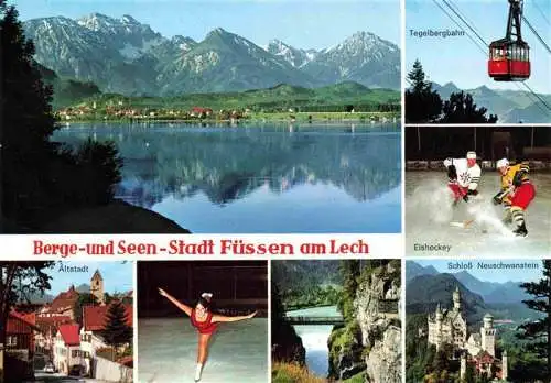 AK / Ansichtskarte 73998184 Fuessen_am_Lech_Allgaeu_Bayern Panorama Altstadt Tegelbergbahn Eishockey Schloss Neuschwanstein