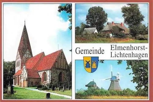 AK / Ansichtskarte 73998595 Elmenhorst_Lichtenhagen Kirche Landhaus Windmuehle