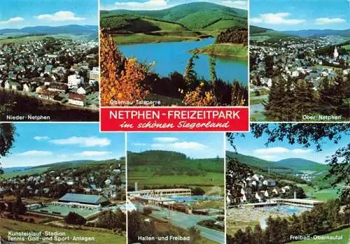 AK / Ansichtskarte 73998611 Netphen Nieder Nephten Obernau Talsperre Ober Netphen Kunsteis Stadion Hallen und Freibad Obernautal