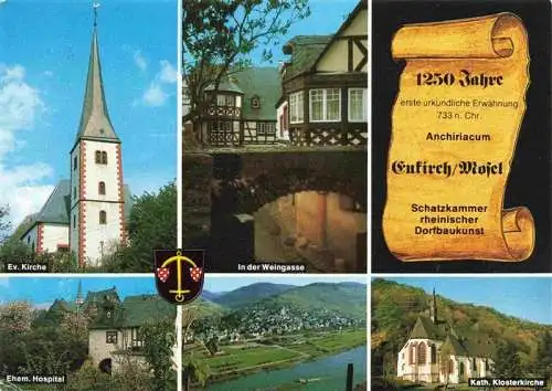 AK / Ansichtskarte 73998623 Enkirch_Mosel Ev Kirche In der Weingasse Ehem Hospital Fliegeraufnahme Kath Klosterkirche