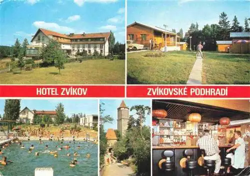 AK / Ansichtskarte  Podhrad_Cheb Hotel Zvikov Hotelove chaty Koupaliste Statni hrad Zvikov Bar