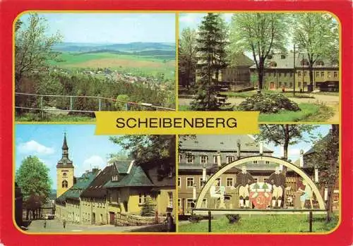 AK / Ansichtskarte  Scheibenberg Stadtblick Am Markt Pfarrstrasse mit Rathausblick Erzgebirgischer Schwibbogen am Markt