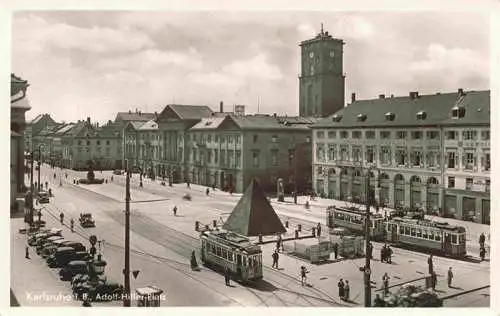 AK / Ansichtskarte  Strassenbahn_Tramway-- Karlsruhe Adolf Hitler Platz