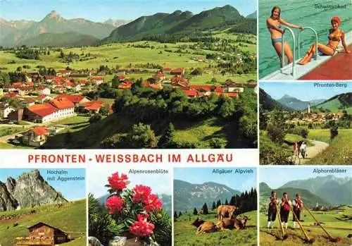 AK / Ansichtskarte  Weissbach_Pfronten Fliegeraufnahme Schwimmbad Hochalm Aggenstein Allgaeuer Alpvieh Alphornblaeser Pfronten Berg