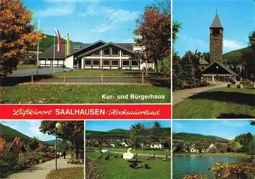 AK / Ansichtskarte  Saalhausen_Sauerland Kur und Buergerhaus Kirche Strandstrasse Panorama Badesee