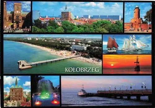 AK / Ansichtskarte  KOLOBRZEG_Kolberg_Ostseebad_PL Rathaus Panorama Schloss Fliegeraufnahme Seebruecke Sonnenuntergang