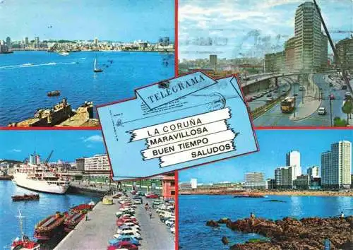 AK / Ansichtskarte  La_Coruna_ES Panorama Hafen Faehre Strand Hochhaeuser