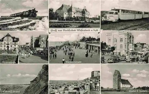 AK / Ansichtskarte  WESTERLAND_Sylt Hindenburgdamm Kurhaus Inselbahn Strandstrasse Kurpromenade Friedrichstrasse Kliff Strand Suedstrand Kirche in Keitum