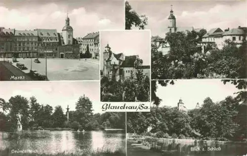 AK / Ansichtskarte  Glauchau_Sachsen Markt Schloss Kirche Gruendelteich Schlossblick