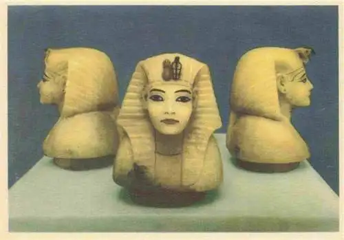 AK / Ansichtskarte  Egypt_aegypten Very fine alabaster heads of the king serving as lids for the compartments of the Canopic chest containing the viscera