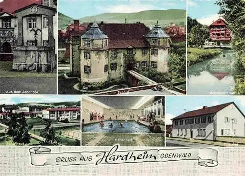 AK / Ansichtskarte  Hardheim_Odenwald Aus 1564 Schloss Wohlfahrtsmuehle Schulhaus Hallenbad Postamt