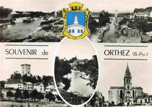 AK / Ansichtskarte  Orthez_64_Pyrenees-Atlantiques Partie am Fluss Teilansichten Kirche Wappen