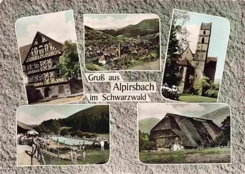 AK / Ansichtskarte  Alpirsbach Teilansichten Fachwerkhaus Kirche Freibad Panorama