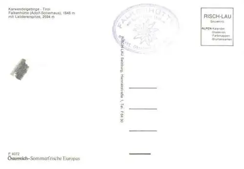 AK / Ansichtskarte  Falkenhuette_1856m_Spielssjoch_Tirol_AT mit Lalidererspitze