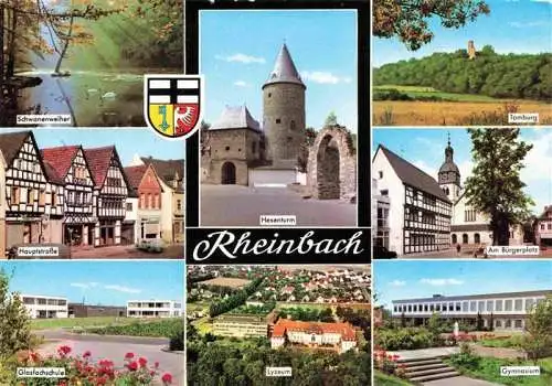 AK / Ansichtskarte  Rheinbach Schwanenweiher Hauptstrasse Glasfachschule Hexenturm Lyzeum Tomburg Am Buergerplatz Gymnasium