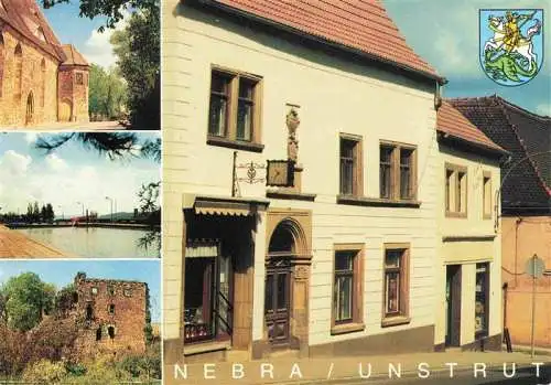 AK / Ansichtskarte  Nebra_Unstrut Stadtkirche St Georg Terrassenschwimmbad Burgruine Buergerhaus