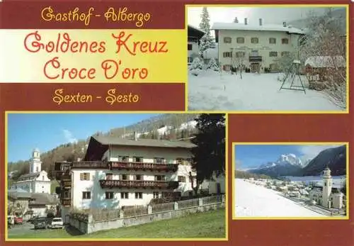 AK / Ansichtskarte  Sexten_Sesto_Suedtirol_IT Gasthof Goldenes Kreuz Albergo Croce d'oro Winterpanorama Dolomiten