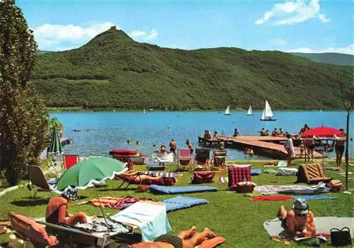 AK / Ansichtskarte  Kalterer_See_Suedtirol Badestrand Blick zur Ruine Leuchtenburg