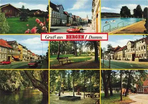 AK / Ansichtskarte  Bergen_Dumme Orts und Teilansichten Freibad Park Spielplatz