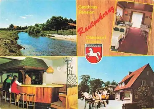 AK / Ansichtskarte  Oldendorf_Celle Gasthaus Pension Rautenkranz Panorama Gaststube Bar Pferdewagen