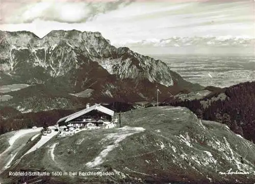 AK / Ansichtskarte  Rossfeldschihuette_Rossfeldskihuette_1538m_Berchtesgaden mit Untersberg