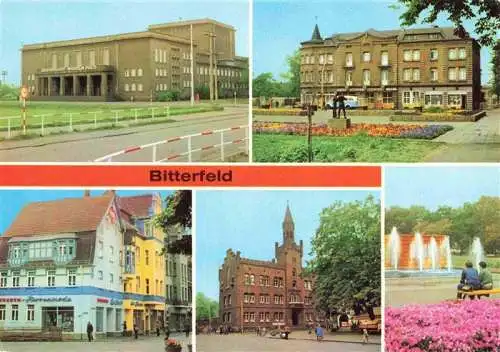 AK / Ansichtskarte  Bitterfeld Kulturpalast Wilh Pieck HO Hotel Central Walther Rathenau Strasse Rathaus Naherholungsgebiet Gruene Lunge