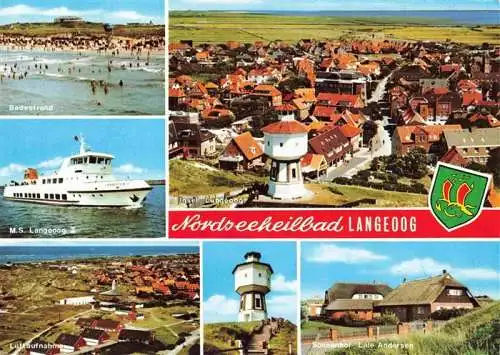 AK / Ansichtskarte  LANGEOOG_Nordseebad Badestrand MS Langeoog Fliegeraufnahmen Wasserturm Sonnenhof Lale Anderson