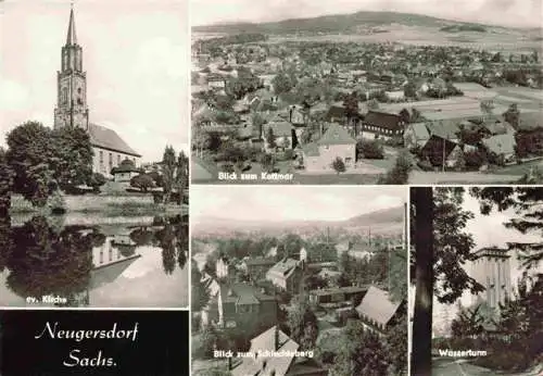 AK / Ansichtskarte  Neugersdorf_Sachsen Ev Kirche Blick zum Kottmar Blick zum Schlechtsberg Wasserturm