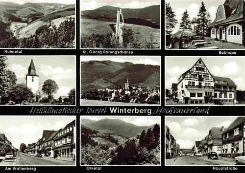 AK / Ansichtskarte  Winterberg__Hochsauerland_NRW Nuhnetal St Georg Sprungschanze Bobhaus Kirche Panorama Am Waltenberg Orketal Hauptstrasse