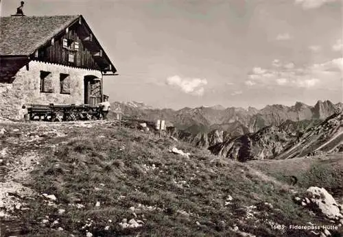 AK / Ansichtskarte  Fiderepasshuette_2078m_Oberstdorf_Bayern Panorama mit Hoefats und Nebelhorn Gruppe