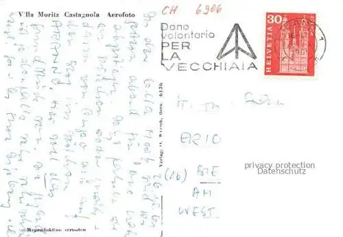 AK / Ansichtskarte  Castagnola_Lago_di_Lugano Villa Moritz Fliegeraufnahme