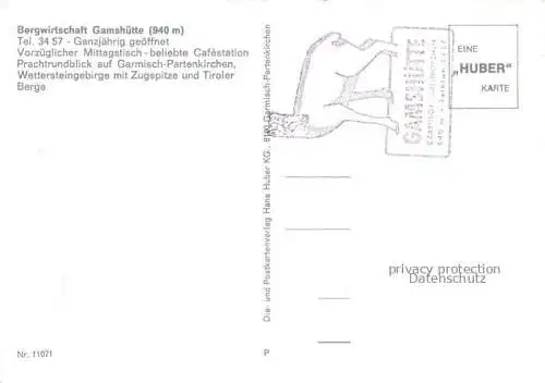 AK / Ansichtskarte  GARMISCH-PARTENKIRCHEN Bergwirtschaft Gamshuette Wettersteingebirge Huber Karte Nr. 11071