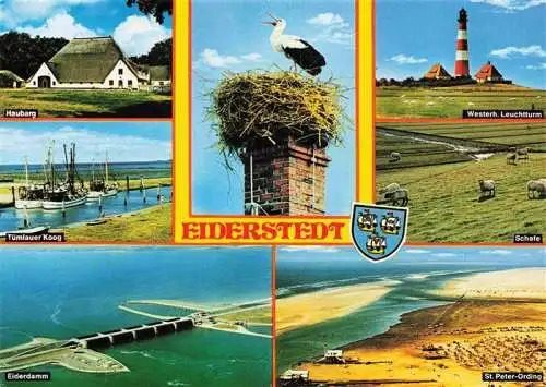 AK / Ansichtskarte  Eiderstedt Haubarg Tuemlauer Koog Eiderdamm Fliegeraufnahme St Peter Ording Westerh Leuchtturm Schafe