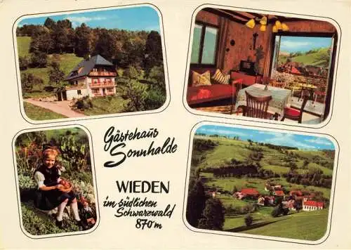 AK / Ansichtskarte  Wieden__Schwarzwald_BW Gaestehaus Sonnhalde Gastraum Trachtenkin Panorama