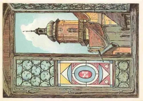 AK / Ansichtskarte  Aalen_BW Blick durchs Napoleonfenster auf Ev Stadtkirche Aquarell