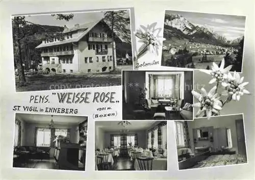 AK / Ansichtskarte  St_Vigil_Enneberg_Bolzano_IT Pension Weisse Rose Gastraum Fremdenzimmer Edelweiss Alpen