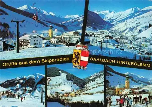 AK / Ansichtskarte  Saalbach_-Hinterglemm_AT mit Kohlmaislift und Zwoelferkogel Talschluss Reiterkogel Mittelstation Baerenkogel uebungswiese beim Kohlmaislift