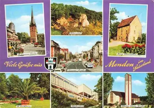 AK / Ansichtskarte  Menden__Sauerland St Vincenz Kirche An der Hoenne Hoennetal Urnaer Strasse Hallenbad Burg Klusenstein Heilig Kreuz Kirche