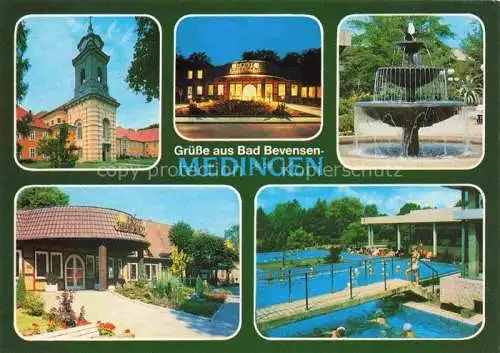 AK / Ansichtskarte  Medingen_Kloster_Bad_Bevensen_Niedersachsen Hotel Vier Linden Park Brunnen Freibad