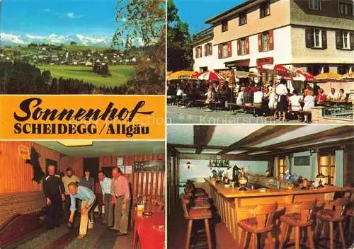 AK / Ansichtskarte  Scheidegg_Allgaeu_Bayern Gasthof Sonnenhof Terrasse Kegelbahn Bar