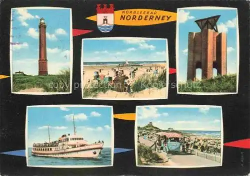 AK / Ansichtskarte  NORDERNEY_Nordseebad Leuchtturm Strand Faehrschiff Uferstrasse