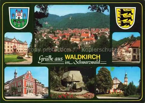 AK / Ansichtskarte  Waldkirch_Breisgau Panorama Schloss Brunnen Teilansichten Kirche