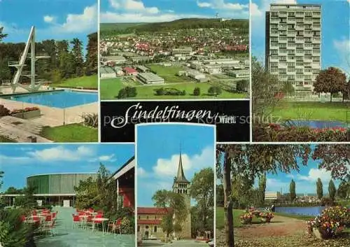 AK / Ansichtskarte  Sindelfingen Freibad Fliegeraufnahme Hochhaus Arena Kirche Park